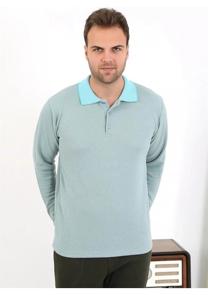 Moda Erkek Polo Yaka Uzun Kol Penye Pijama Takımı Su Yeşili fiyatları