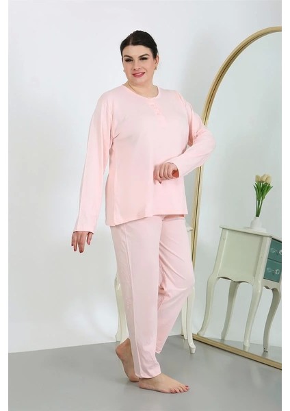 Moda Kadın Büyük Beden Uzun Kol Penye Pijama Takımı Pembe fiyatları