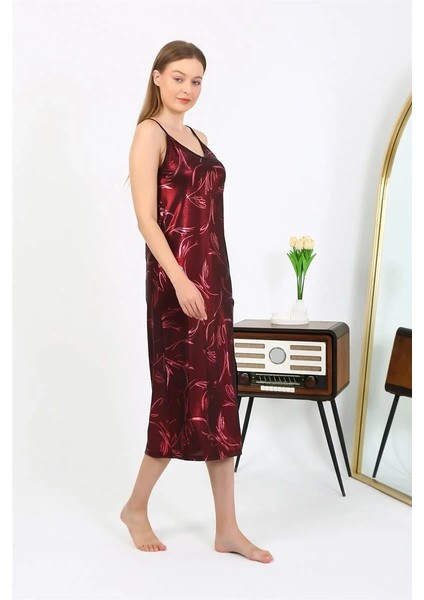 Moda Kadın Ip Askılı Uzun Parlak Micro Elbise Gecelik Bordo fırsatları