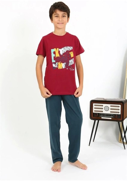 Moda Erkek Çocuk Kısa Kol Penye Pijama Takım Bordo
