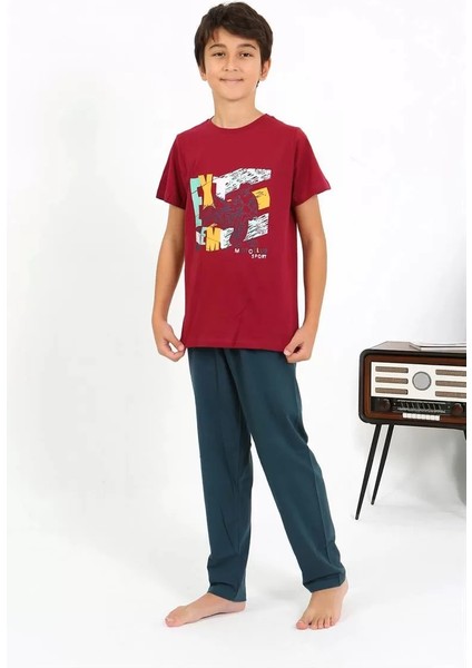 Moda Erkek Çocuk Kısa Kol Penye Pijama Takım Bordo fırsatları