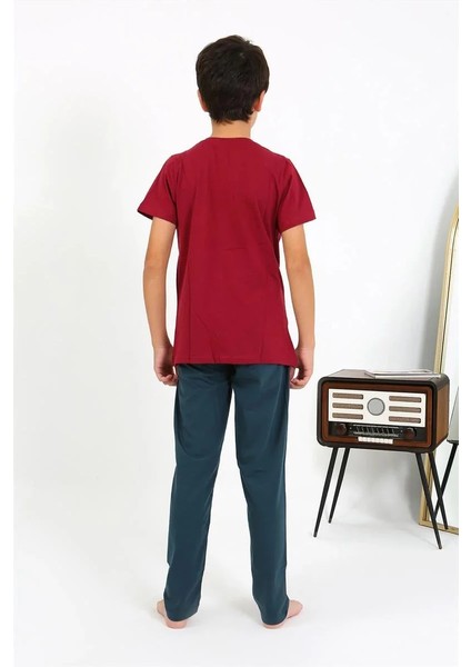 Moda Erkek Çocuk Kısa Kol Penye Pijama Takım Bordo indirimleri