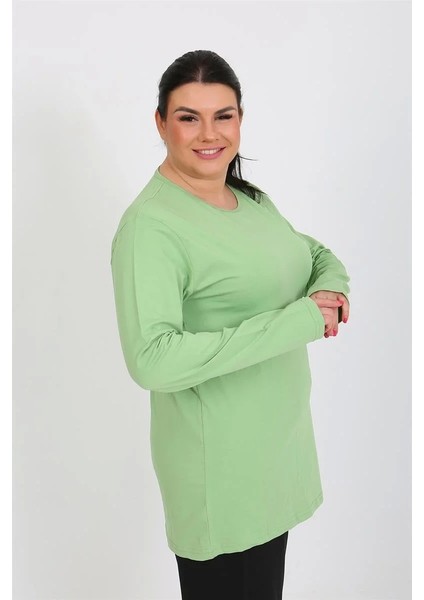 Moda Kadın Büyük Beden Uzun Kol Penye Pijama Takımı Fıstık Yeşili modelleri