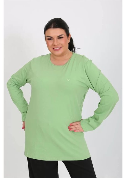 Moda Kadın Büyük Beden Uzun Kol Penye Pijama Takımı Fıstık Yeşili indirimleri