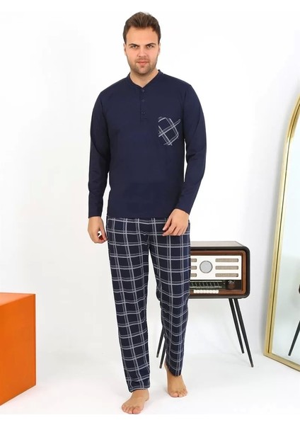 Moda Erkek Uzun Kol Penye Lacivert Pijama Takımı fırsatları