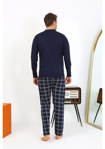 Moda Erkek Uzun Kol Penye Lacivert Pijama Takımı
