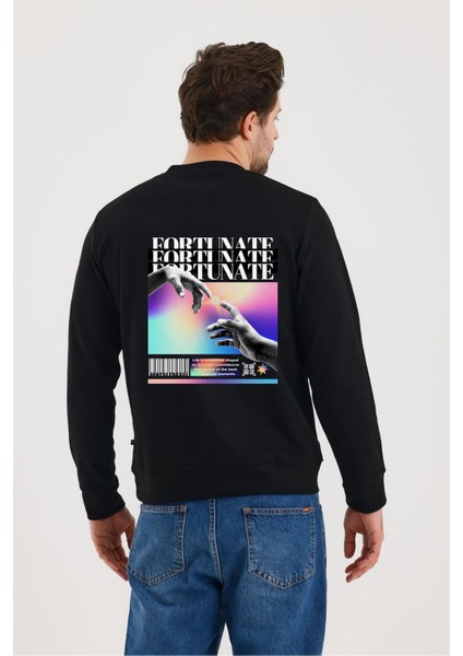 Unısex Ön Arka Baskılı Sıfır Yaka Sweat