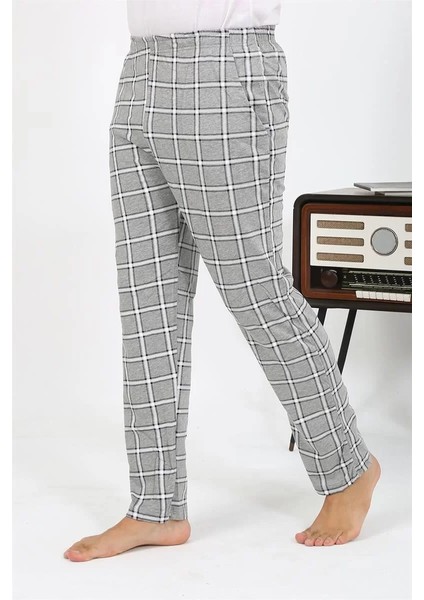 Moda Erkek Ekoseli Desen Penye Tek Alt Pijama Gri fırsatları