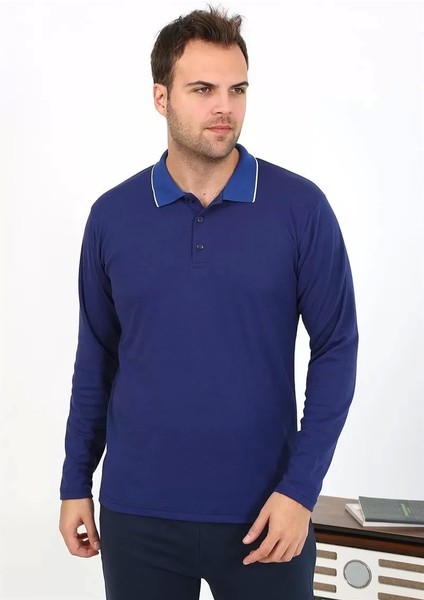 Moda Erkek Polo Yaka Uzun Kol Penye Pijama Takımı Lacivert