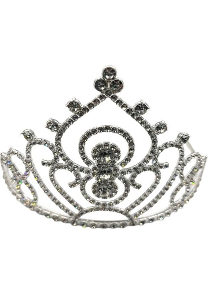 Taç Metal Taşlı Prenses İşlemeli Lüks Gümüş üstten