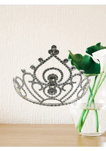 Taç Metal Taşlı Prenses İşlemeli Lüks Gümüş üstten modelleri