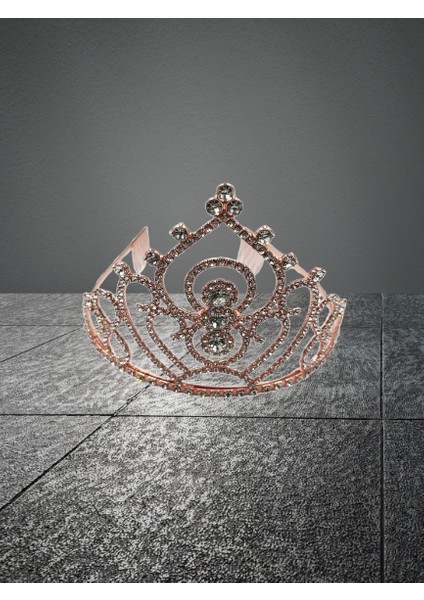Taç Metal Taşlı Prenses İşlemeli Lüks Rose Gold üs indirimleri