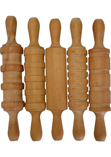 Ahşap 5’li Desenli Kayın Ağacı Merdane Seti Oyun ve Mutfak Hamuru Için fiyatları