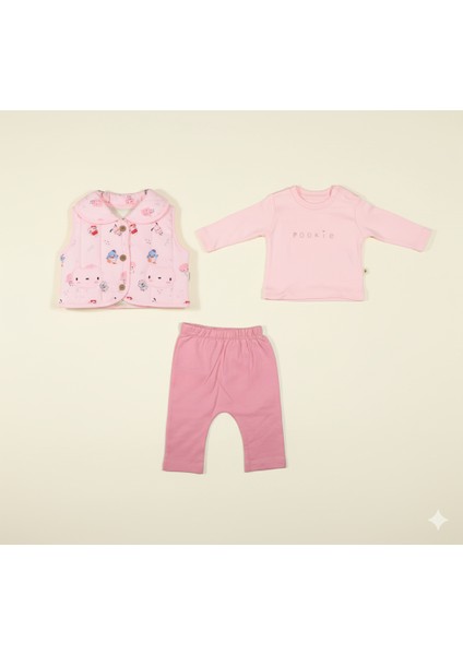 Karnaval Temalı Kapitone Yelekli 3'lü Kız Bebek Takımı | Bluz, Pantolon, Yelek Seti