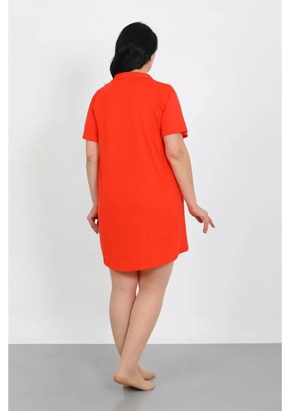 Moda Büyük Beden Penye Düğmeli Nar Çiçeği Tunik Gecelik modelleri