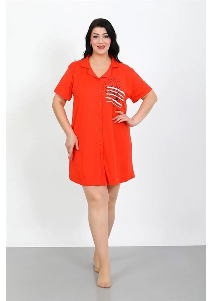 Moda Büyük Beden Penye Düğmeli Nar Çiçeği Tunik Gecelik indirimleri