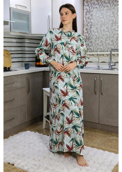 Moda Kadın Uzun Kol Penye Gecelik Ev Elbisesi Yeşil modelleri