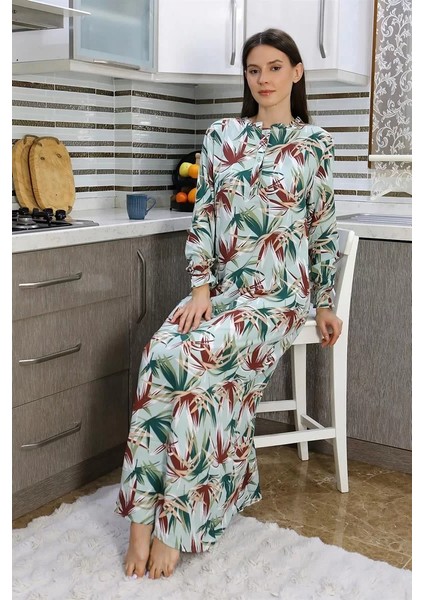 Moda Kadın Uzun Kol Penye Gecelik Ev Elbisesi Yeşil indirimleri