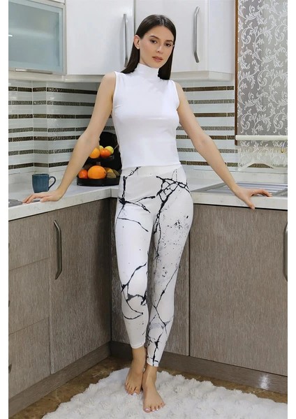 Moda Kadın Micro Desenli Tayt Beyaz