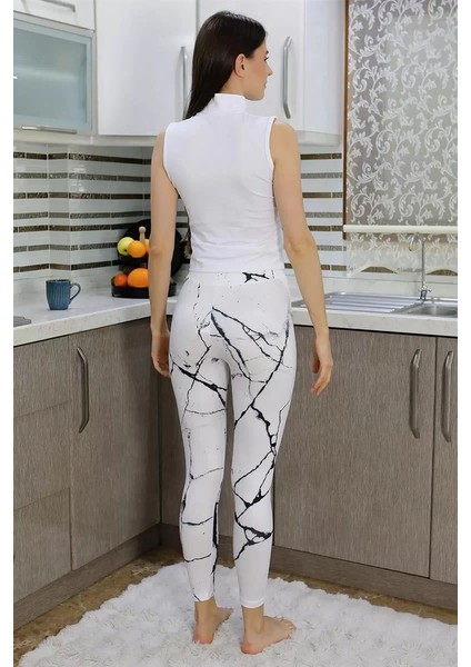 Moda Kadın Micro Desenli Tayt Beyaz fırsatları
