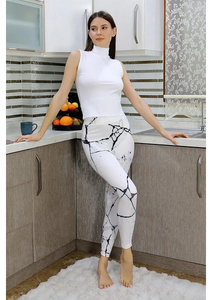 Moda Kadın Micro Desenli Tayt Beyaz indirimleri