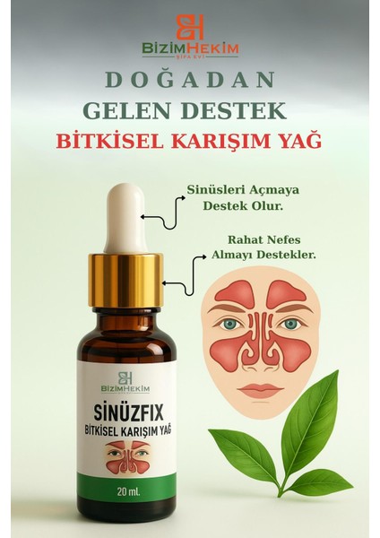Bizim Hekim Sinüzfix Bitkisel Karışım Yağ 20 ml Sinüsleri Açmaya Destek Olur
