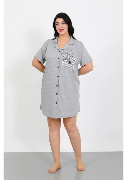 Moda Büyük Beden Penye Düğmeli Gri Tunik Gecelik fırsatları