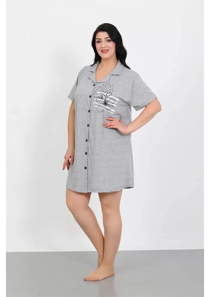 Moda Büyük Beden Penye Düğmeli Gri Tunik Gecelik indirimleri