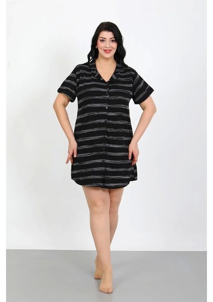 Moda Büyük Beden Penye Düğmeli Siyah Tunik Gecelik fiyatları