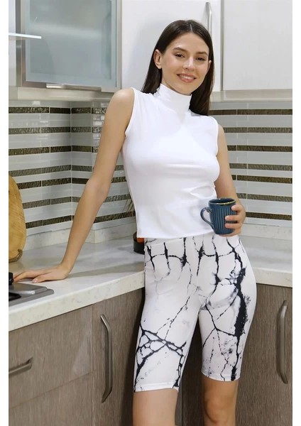 Moda Kadın Micro Desenli Dizüstü Tayt Beyaz