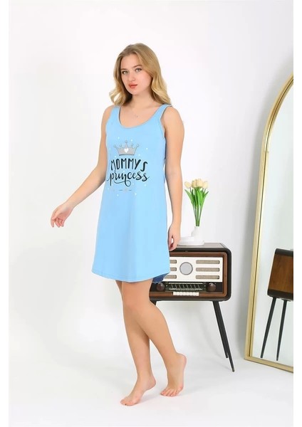 Moda Kadın Kalın Askılı Penye Gecelik Mavi indirimleri