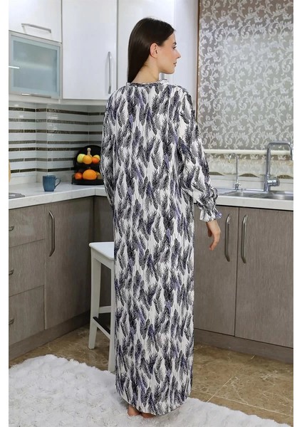 Moda Kadın Uzun Kol Penye Gecelik Ev Elbisesi Mavi modelleri