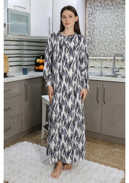 Moda Kadın Uzun Kol Penye Gecelik Ev Elbisesi Mavi fırsatları