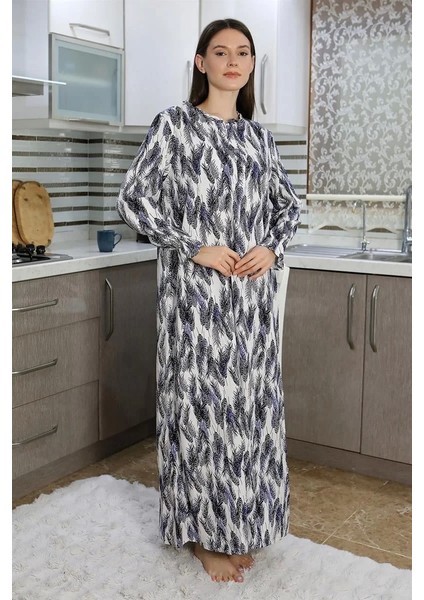 Moda Kadın Uzun Kol Penye Gecelik Ev Elbisesi Mavi indirimleri