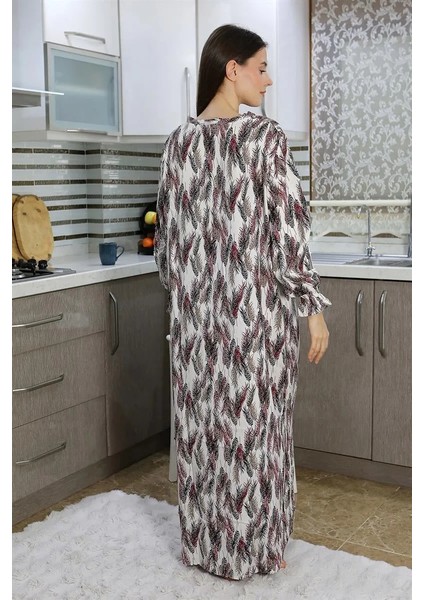 Moda Kadın Uzun Kol Penye Gecelik Ev Elbisesi Kırmızı modelleri