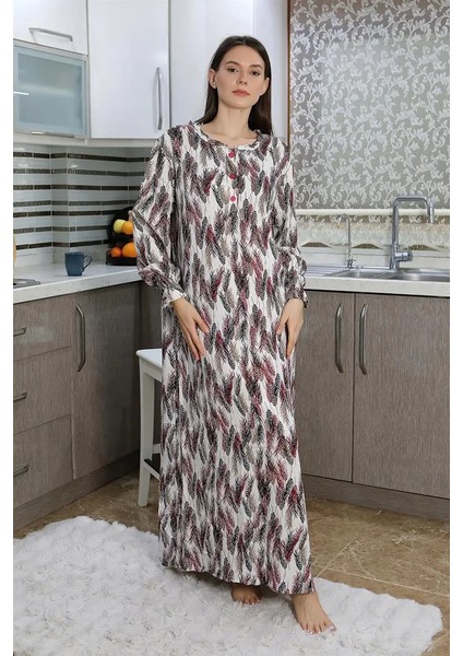 Moda Kadın Uzun Kol Penye Gecelik Ev Elbisesi Kırmızı fırsatları