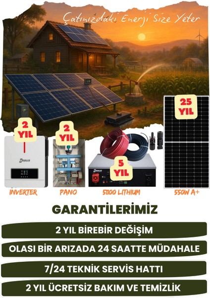 10,2 Kw Monofaze Güneş Paneli Sistemi (2,2 Kwp/5,12 Kwh Depolama) - 4P10K1L-D modelleri