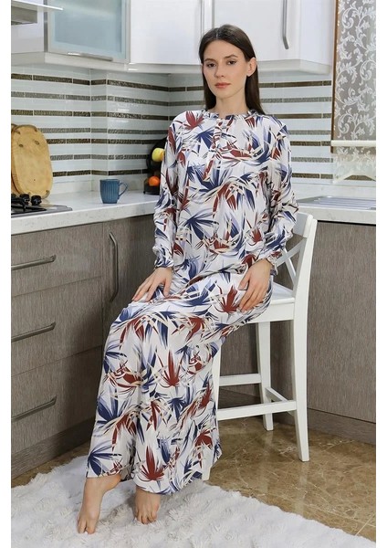 Moda Kadın Uzun Kol Penye Gecelik Ev Elbisesi Krem fırsatları