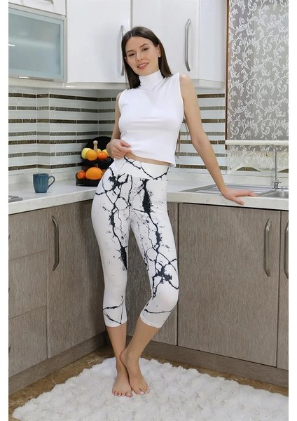 Moda Kadın Micro Desenli Dizaltı Tayt Beyaz fiyatları