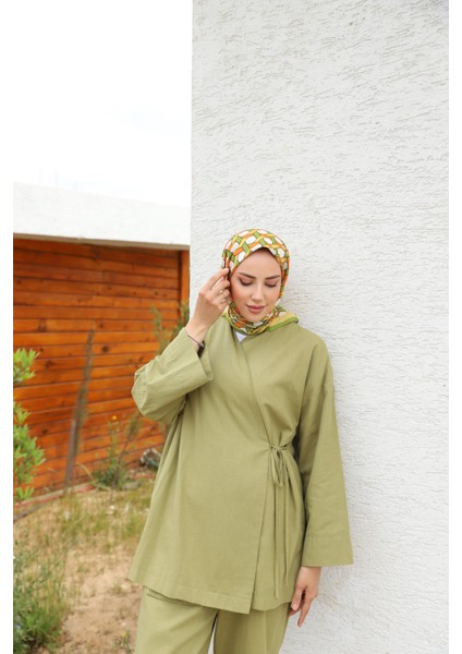 Sargı Desenli Eşarp Kına Yeşili