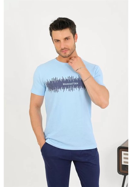 Moda Erkek Pamuk Kısa Kol Pijama Takım Mavi modelleri