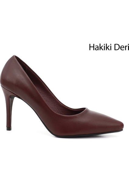 Kadın Bordo Platinum Sivri Burun İnce Topuklu Hakiki Deri Stiletto