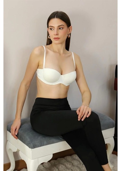 Moda Kadın Yarım Destekli Balenli Staplez Sütyen Ekru fiyatları