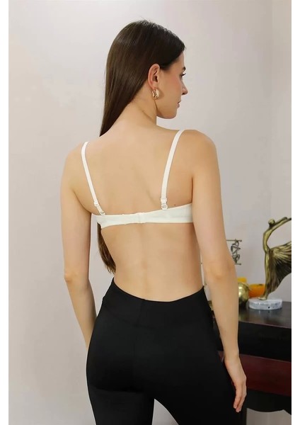 Moda Kadın Yarım Destekli Balenli Staplez Sütyen Ekru