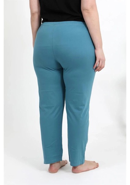 Moda Kadın Pamuklu Büyük Beden Alt Pijama Petrol