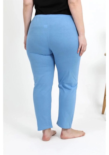 Moda Kadın Pamuklu Büyük Beden Alt Pijama Mavi