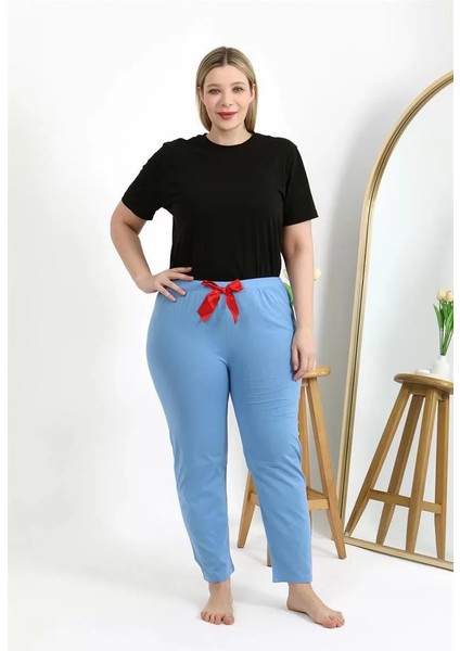 Moda Kadın Pamuklu Büyük Beden Alt Pijama Mavi