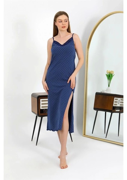 Moda Ip Askılı Uzun Yırtmaçlı Penye Gecelik Lacivert fiyatları