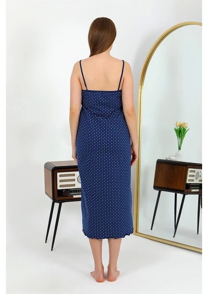 Moda Ip Askılı Uzun Yırtmaçlı Penye Gecelik Lacivert fırsatları