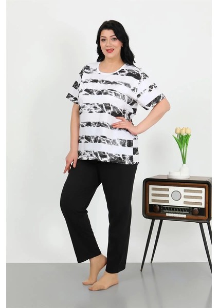 Moda Kadın Büyük Beden Kısa Kol Penye Pijama Takımı Beyaz fiyatları